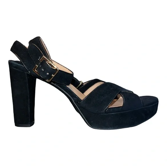 Lauren Ralph Lauren Sasha Black Suede Leather Platform Sandal Size 10 New
